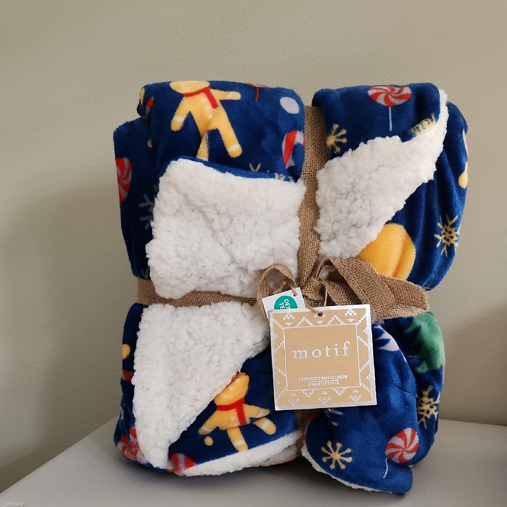 Holiday Blanket with Blue and White Design